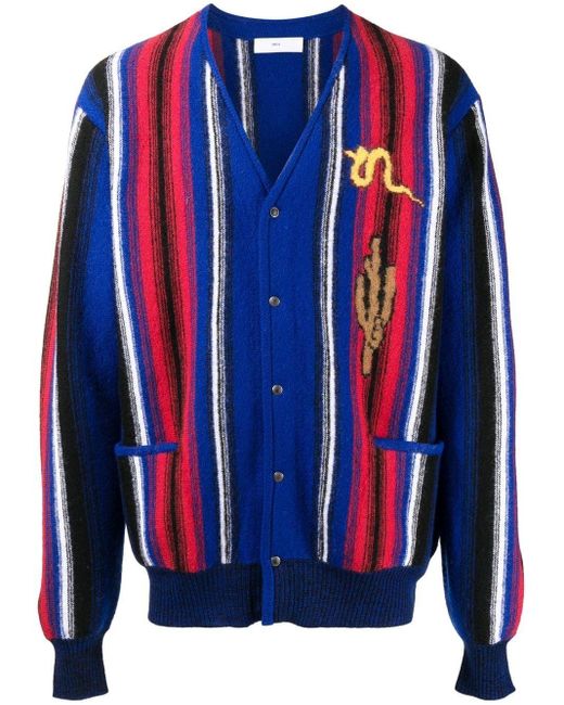 Toga Virilis Intarsia-knit V-neck Cardigan in Blue for Men | Lyst