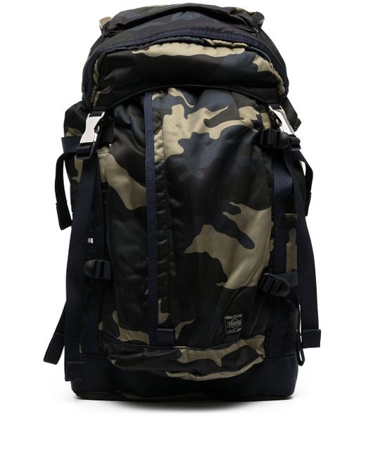 Porter-Yoshida and Co Black Camouflage-print Multiple-pocket Backpack for men