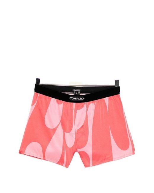 Tom Ford Red Abstract-Print Silk-Blend Boxer Shorts for men