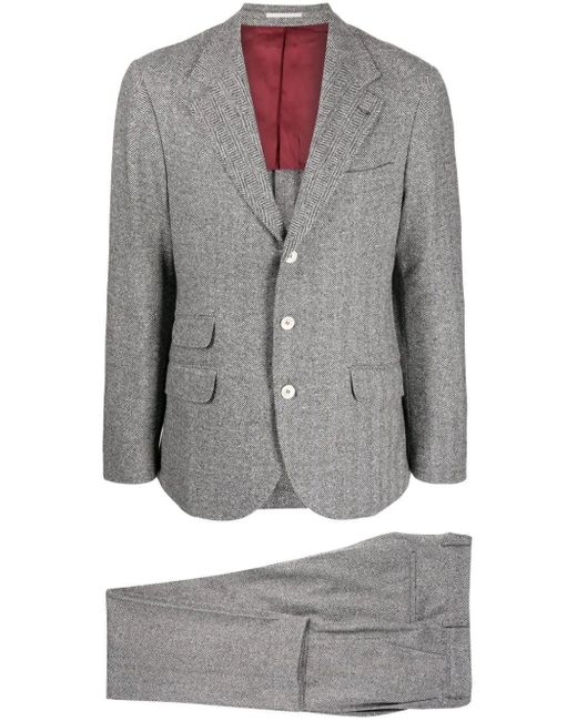 Brunello Cucinelli Gray Wool-blend Herringbone Two-piece Suit for men