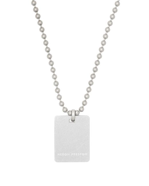 Heron Preston White Logo-Tag Brass Necklace for men