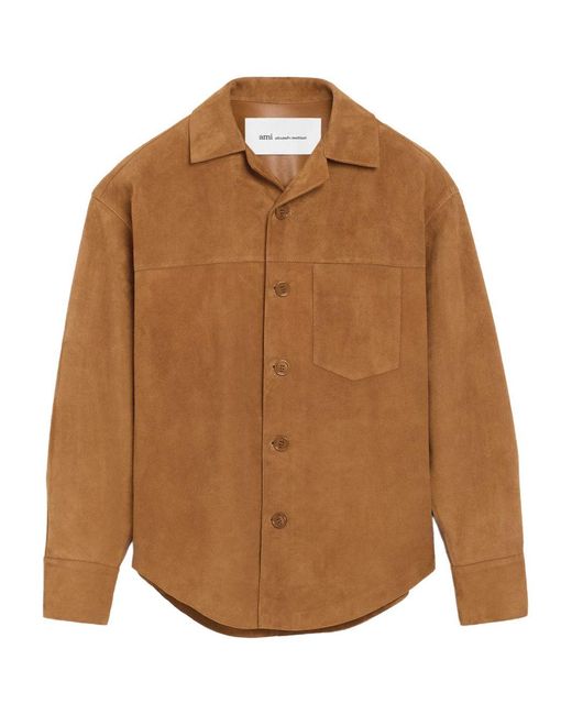 AMI White Suede Buttoned Overshirt for men