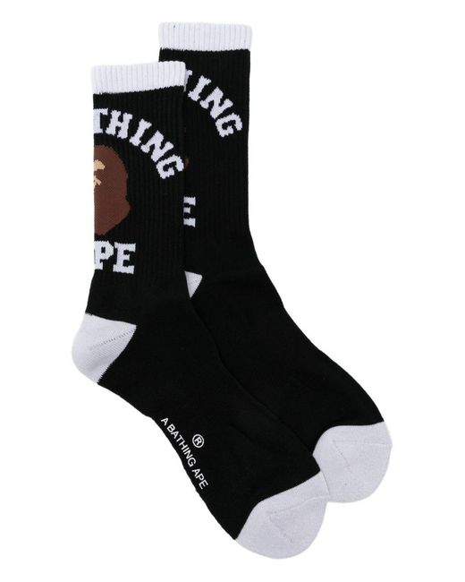 A Bathing Ape Black College Socks for men