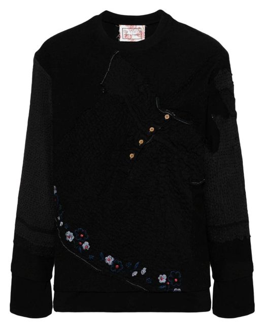 By Walid Black Embroidered Patchwork Sweatshirt for men