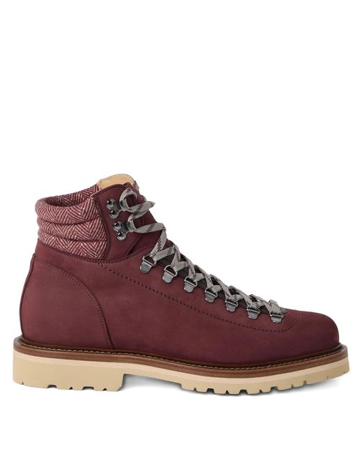 Brunello Cucinelli Brown Lace-Up Herringbone-Detail Boots for men