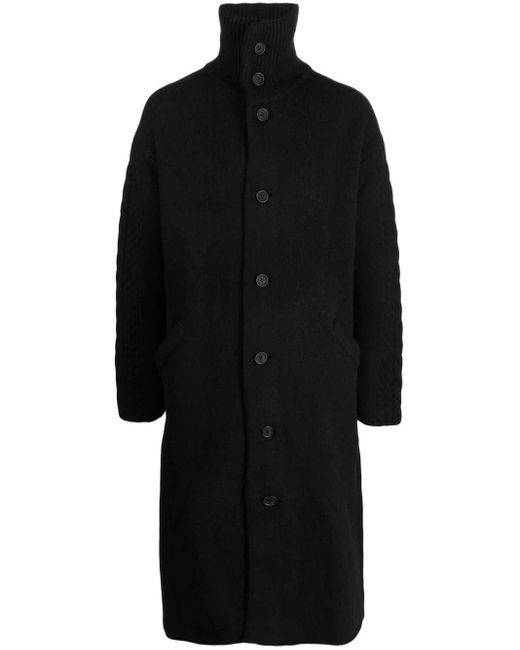 Yohji Yamamoto Black High-neck Single-breasted Coat for men