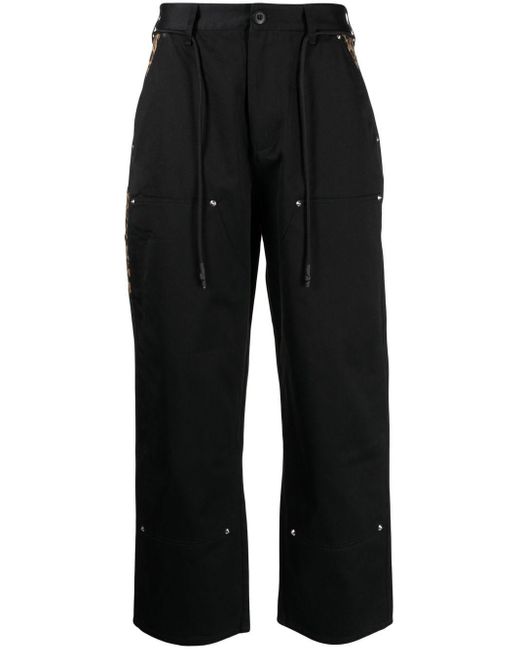 Clot Black Carpenter Leopard-print Trim Trousers for men