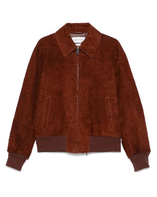 McQueen Brown Leather Jacket With 'Vintage' Effect for men