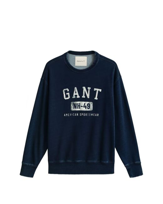 Gant Blue Logo-Print Crew-Neck Sweatshirt for men