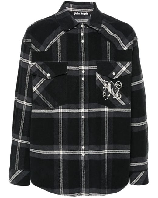 Palm Angels Black Monogram Check Overshirt for men