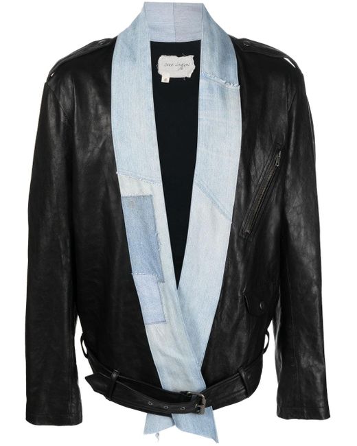 Greg Lauren Black Denim-trim Leather Jacket for men