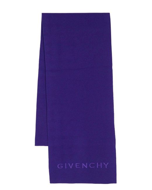 Givenchy Purple Logo-embroidery Wool Scarf for men