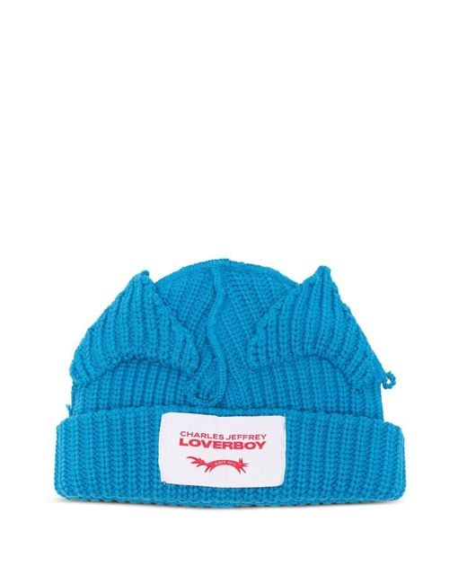 Charles Jeffrey Blue Pop Up-Ears Beanie for men