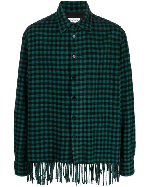 Lanvin Green Fringed Checked Wool Shirt for men