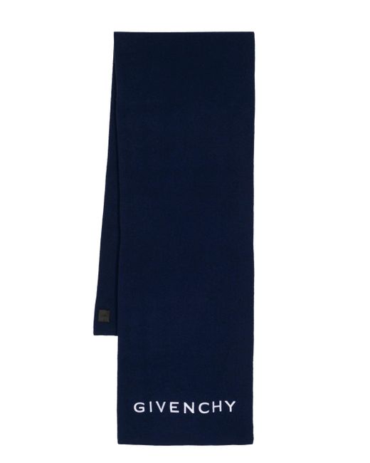 Givenchy Blue Logo-embroidered Fine-knit Scarf for men