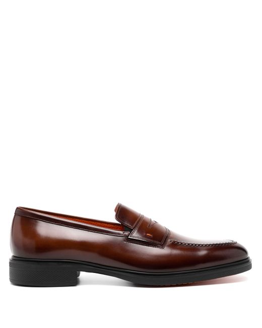 Santoni Brown Leather Loafers for men