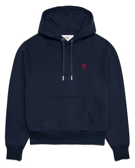 AMI Blue Embroidered Cotton Hoodie
