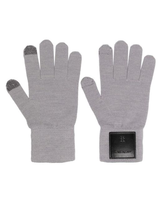 Givenchy Gray Logo-patch Woollen Gloves for men