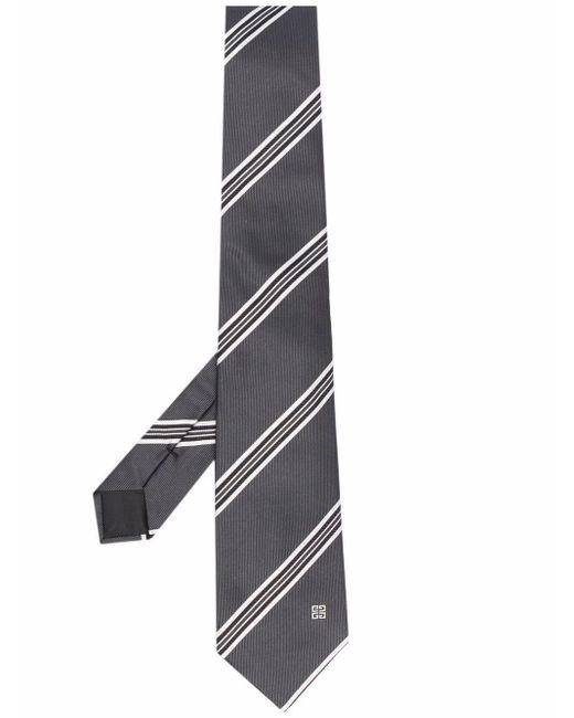 Givenchy White 4G Logo Striped Silk Tie for men