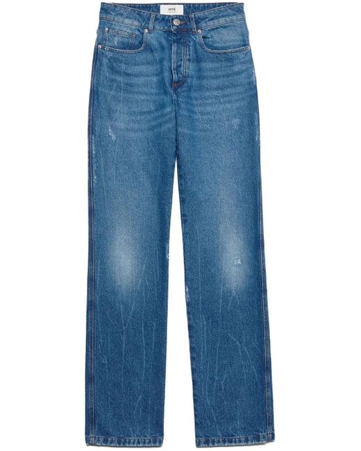AMI Blue Low-rise Straight-leg Jeans