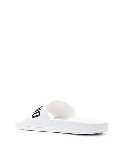 Moschino White Logo-Print Slide Sandals for men