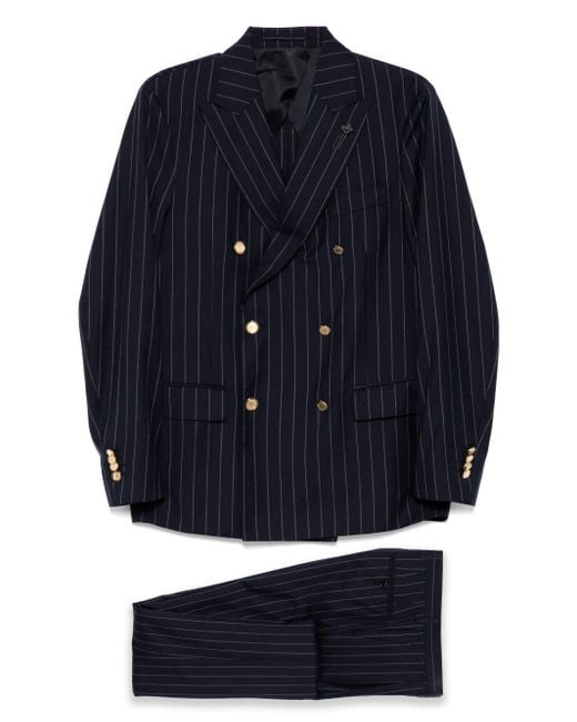 Lardini Blue Brooch-Detail Double Breasted Suit for men