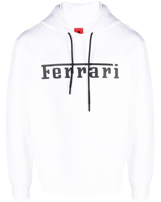Ferrari White Logo-print Long-sleeve Hoodie for men