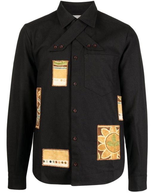 BETHANY WILLIAMS Black Patchwork-design Long-sleeved Shirt for men