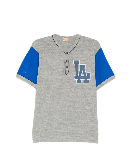 Whitesville Blue Contrast-Sleeve Henley-Neck T-Shirt for men