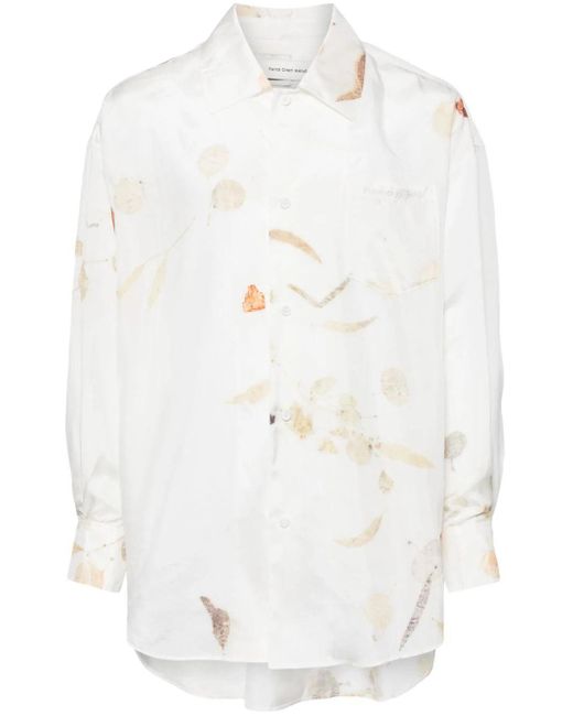 Feng Chen Wang White Leaf-print Silk Shirt for men