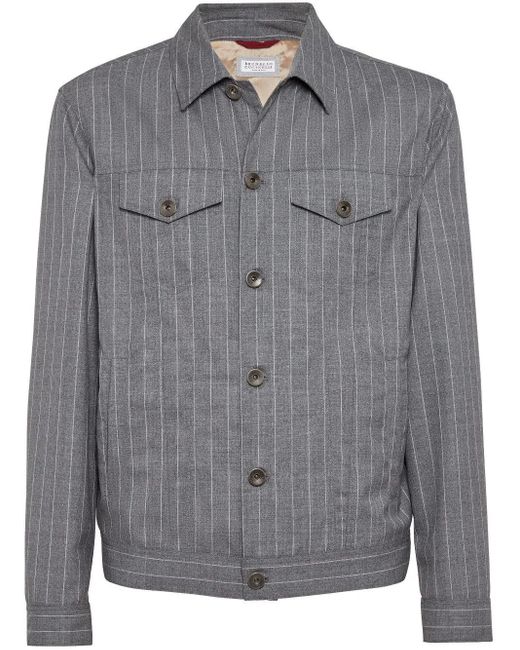 Brunello Cucinelli Gray Striped Denim Jacket for men