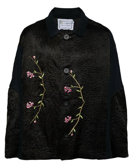 By Walid Black Embroidered Single-breasted Coat for men