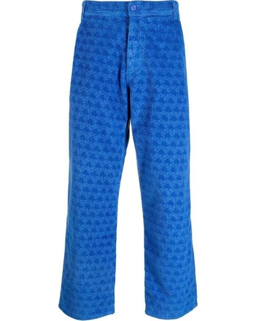 ERL Blue Graphic-Print Corduroy Trousers for men