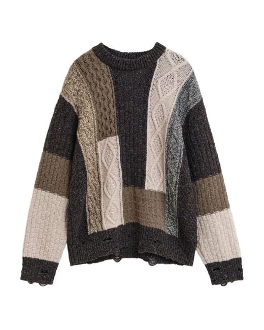 Gant Black Patchwork Cable-Knit Sweater for men