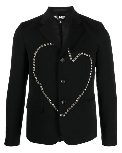 COMME DES GARÇON BLACK Black Heart Stud Embellished Wool Jacket for men