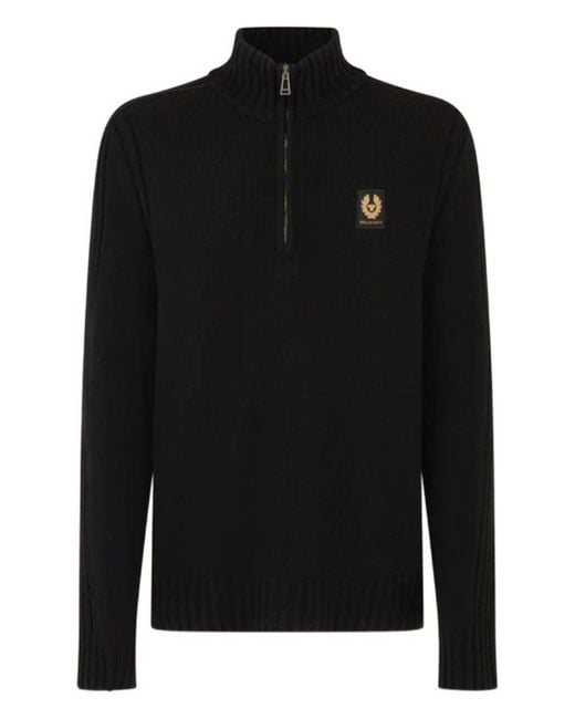 Belstaff Black Ribbed-Knit Half-Zip Sweater for men