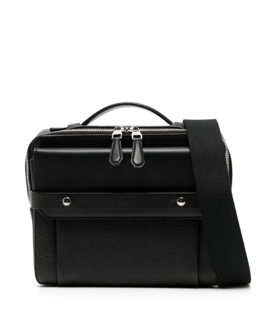 Dunhill Black Logo-debossed Leather Messenger Bag for men