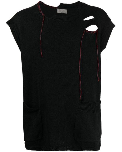 Yohji Yamamoto Black Hole-Detail Sleeveless Vest for men
