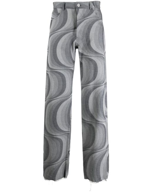 JORDANLUCA Gray Geometric-pattern Faded Trousers for men