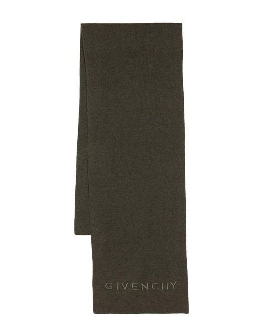 Givenchy Green Logo-embroidery Wool Scarf for men