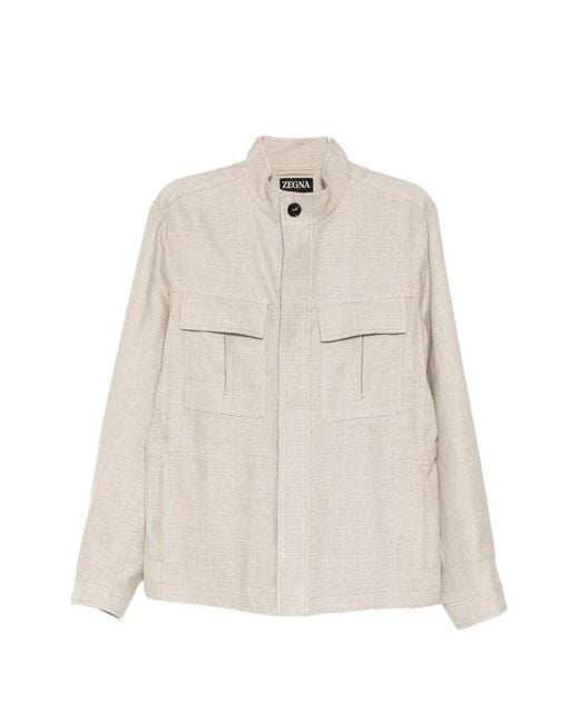 Zegna White Stand-Collar Flap-Pocket Jacket for men