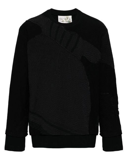 By Walid Black Panelled Cotton Sweatshirt for men