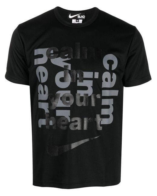 COMME DES GARÇON BLACK Black Slogan-Print Swoosh T-Shirt for men