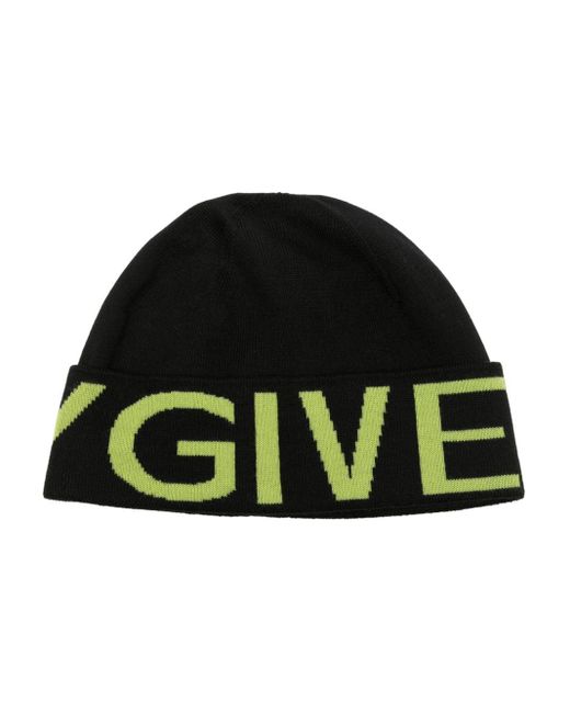 Givenchy Green Logo Intarsia-knit Wool Beanie for men