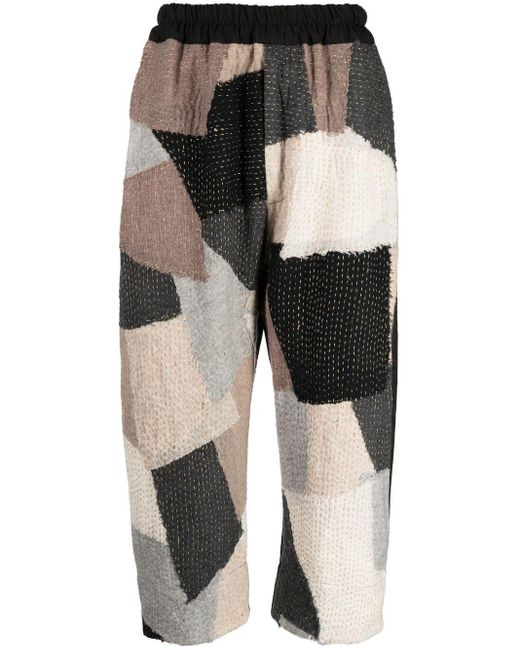 By Walid Black Cropped Patchwork Trousers for men