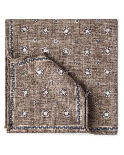 Brunello Cucinelli Brown Graphic-Print Silk Pocket Square for men