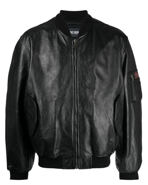 Raf Simons Black Logo-patch Leather Bomber Jacket for men