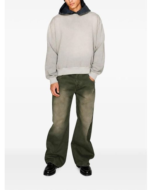 MOOJI MOOJI White Contrast-Hood Frayed Hoodie for men