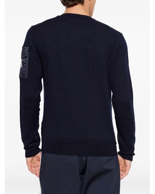Moncler Blue Logo-Patch Pocket-Detail Sweater for men
