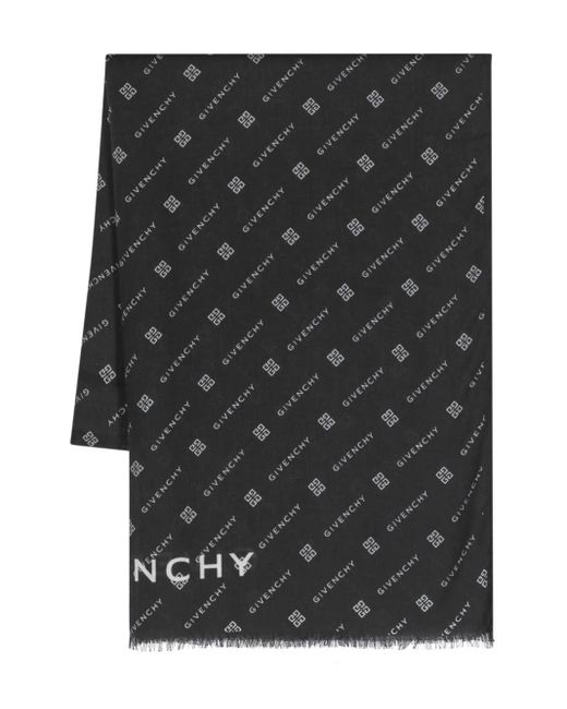 Givenchy Black Signature 4g-jacquard Fringed Scarf for men
